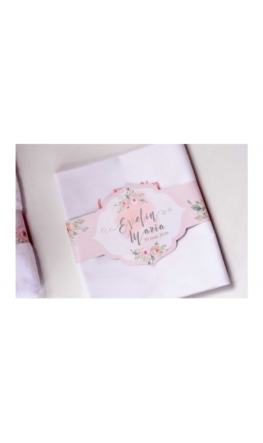 Trusou de botez somon cu alb si cu motive florale Watercolor Flowers 14